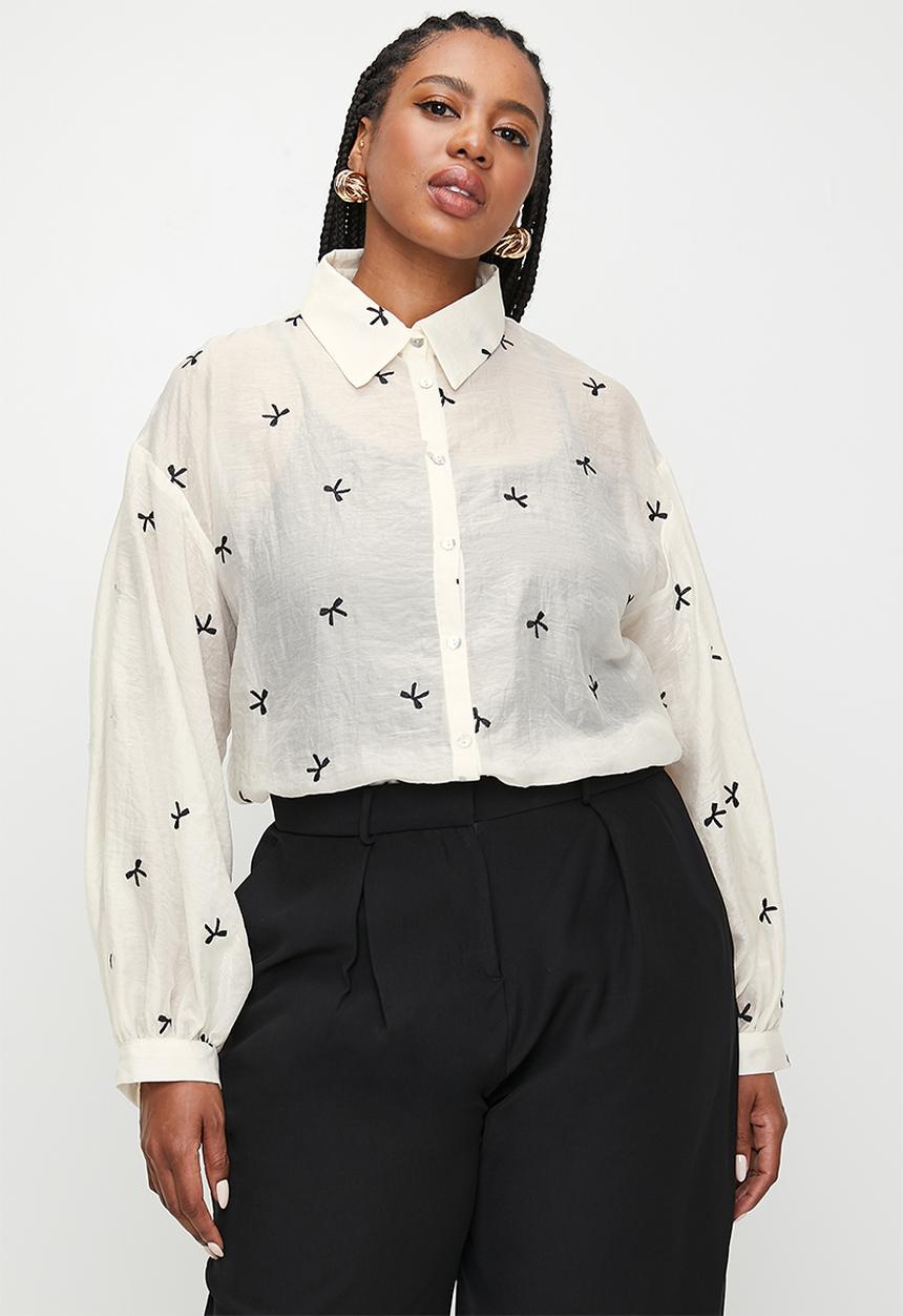 Me&B - Plus The Bellow Sleeve Shirt In Black Bow - Blackbow
