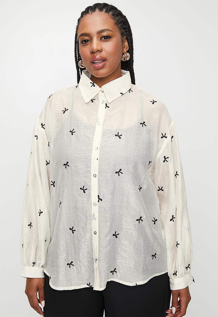 Me&B - Plus The Bellow Sleeve Shirt In Black Bow - Blackbow