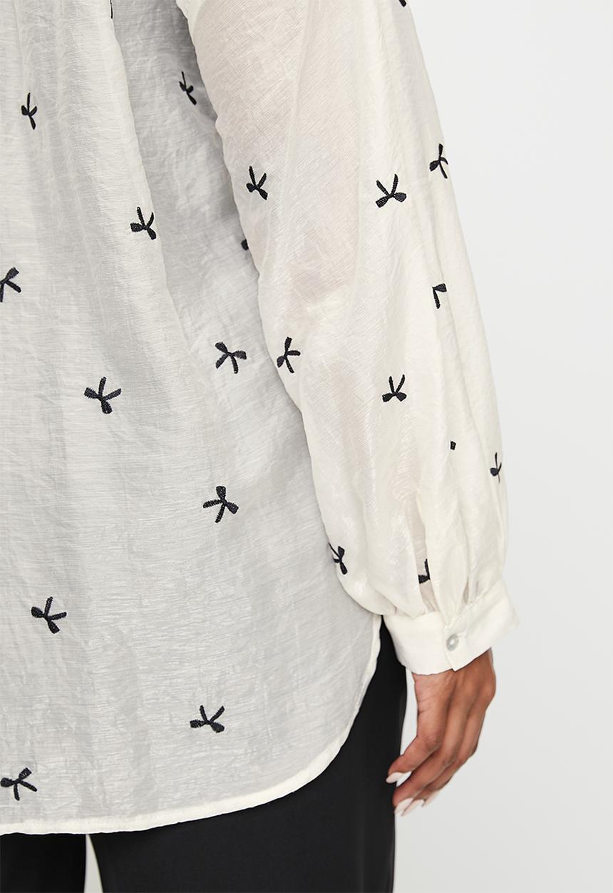 Me&B - Plus The Bellow Sleeve Shirt In Black Bow - Blackbow