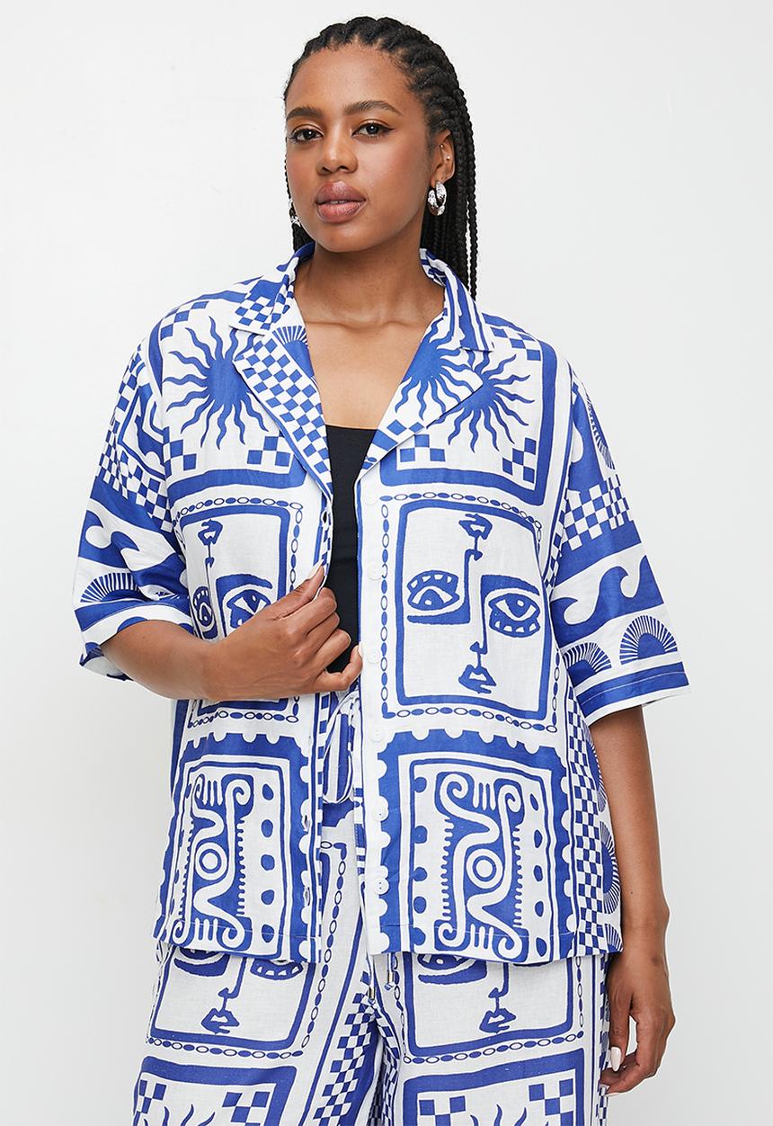 Me&B - Plus Revere Collar Linen Shirt - Mykonos