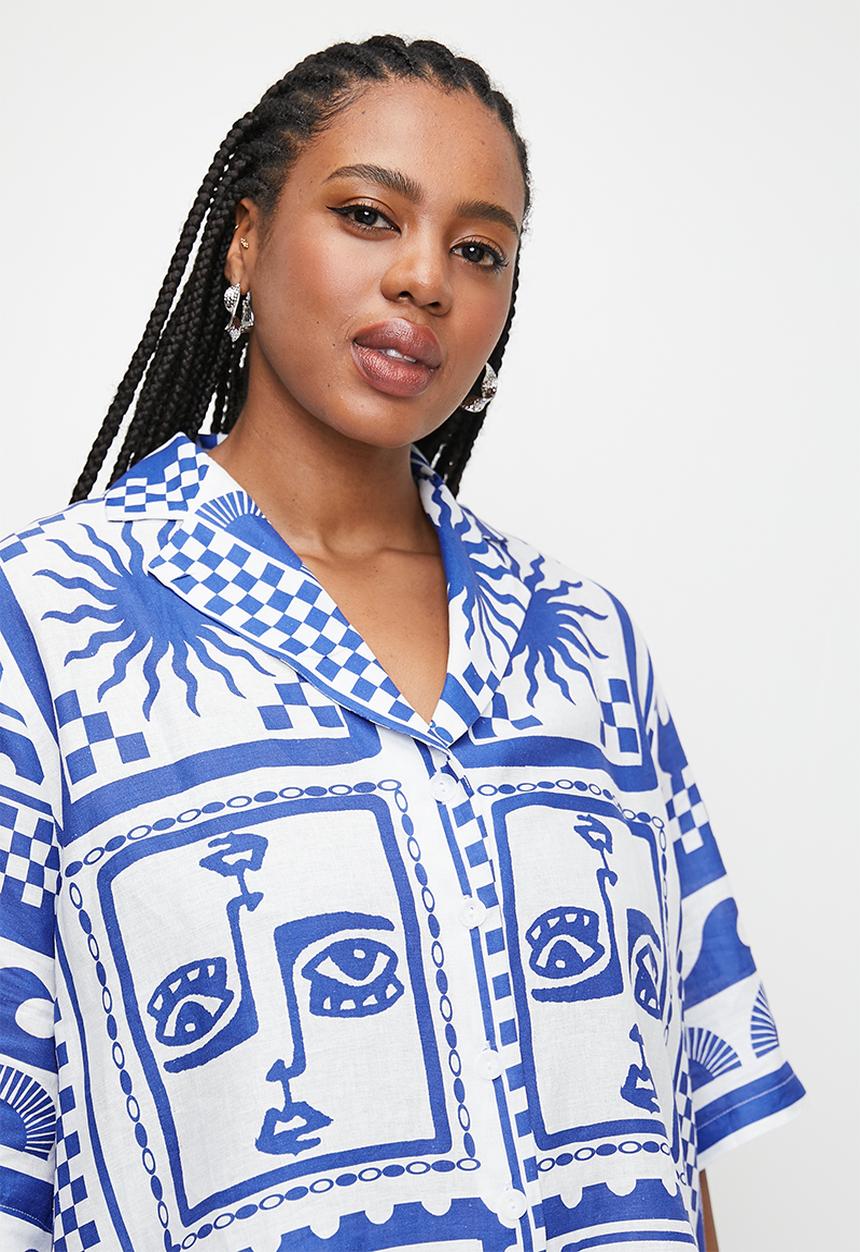 Me&B - Plus Revere Collar Linen Shirt - Mykonos