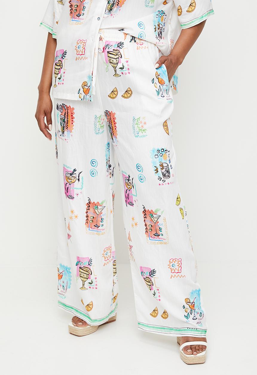 Me&B - Plus Elasticated Wide Leg Pants In Cocktail - Cocktail