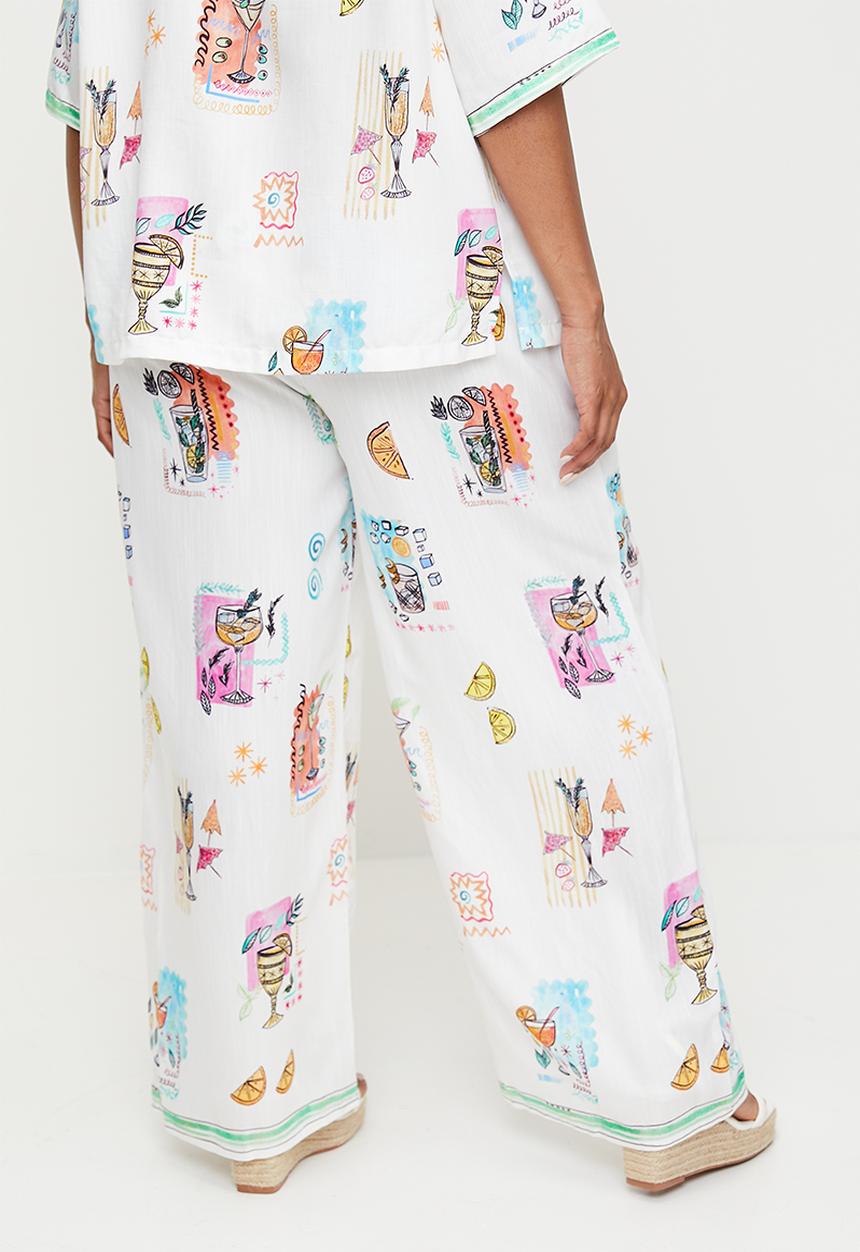 Me&B - Plus Elasticated Wide Leg Pants In Cocktail - Cocktail