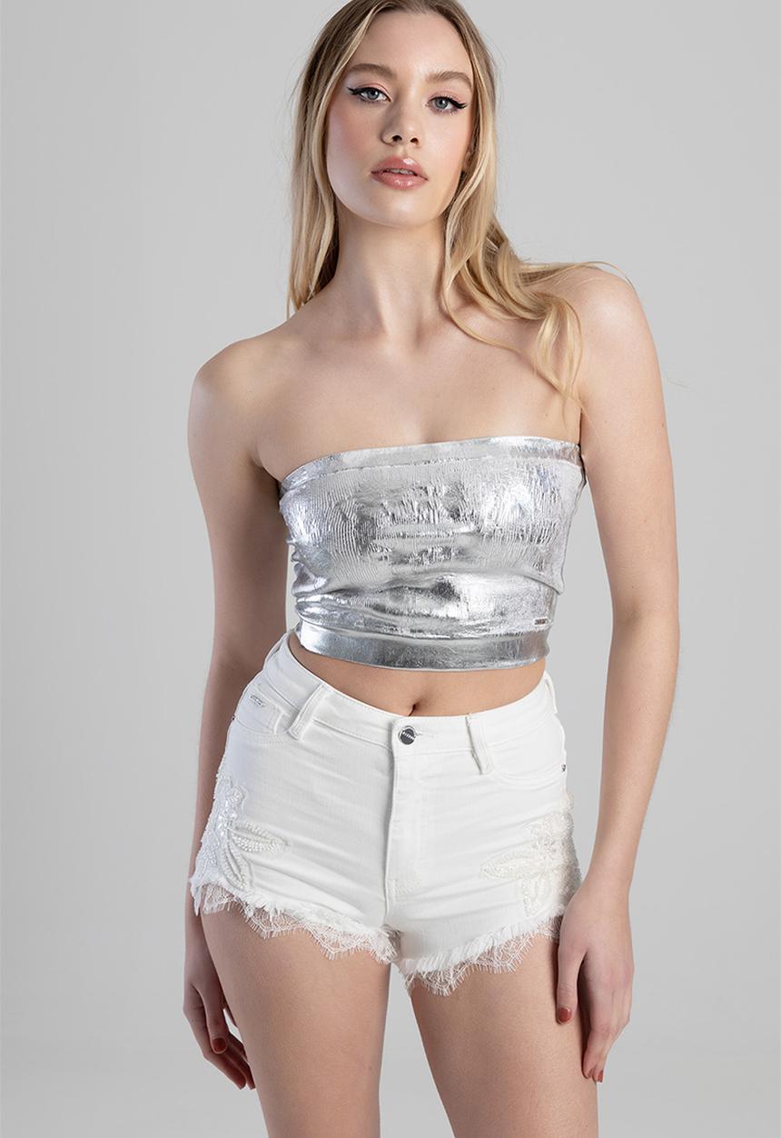 SISSY BOY - Nico: metallic seamless bandeau - white/silver