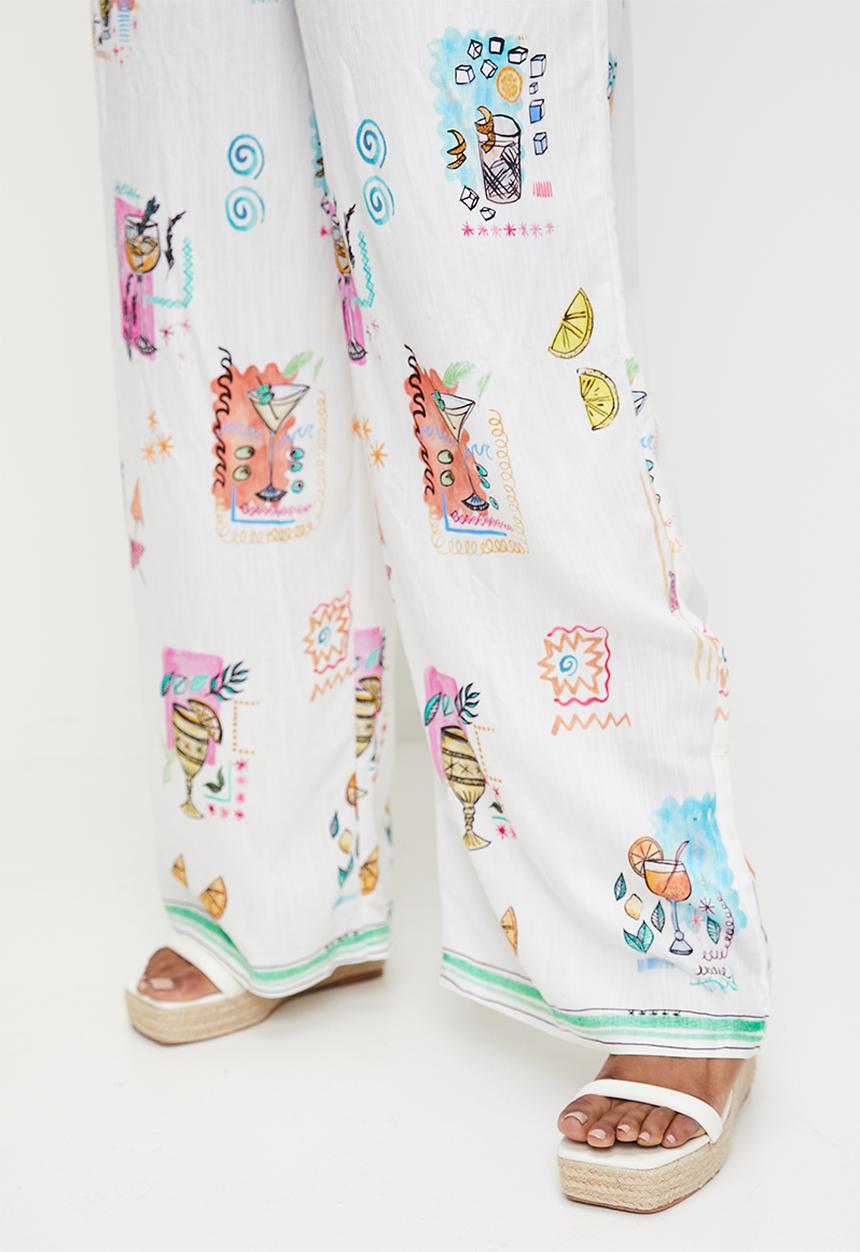 Me&B - Plus Elasticated Wide Leg Pants In Cocktail - Cocktail