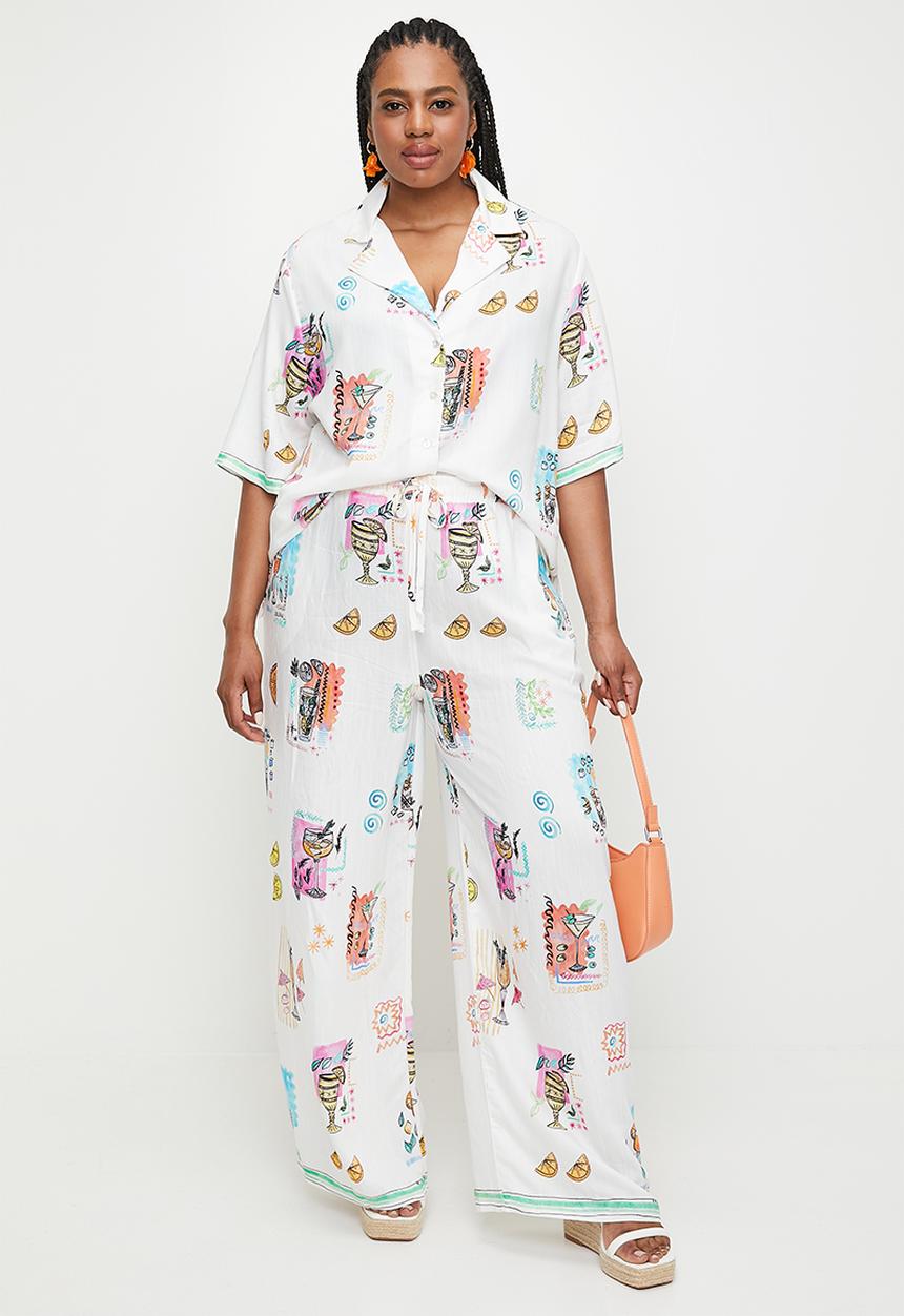 Me&B - Plus Elasticated Wide Leg Pants In Cocktail - Cocktail