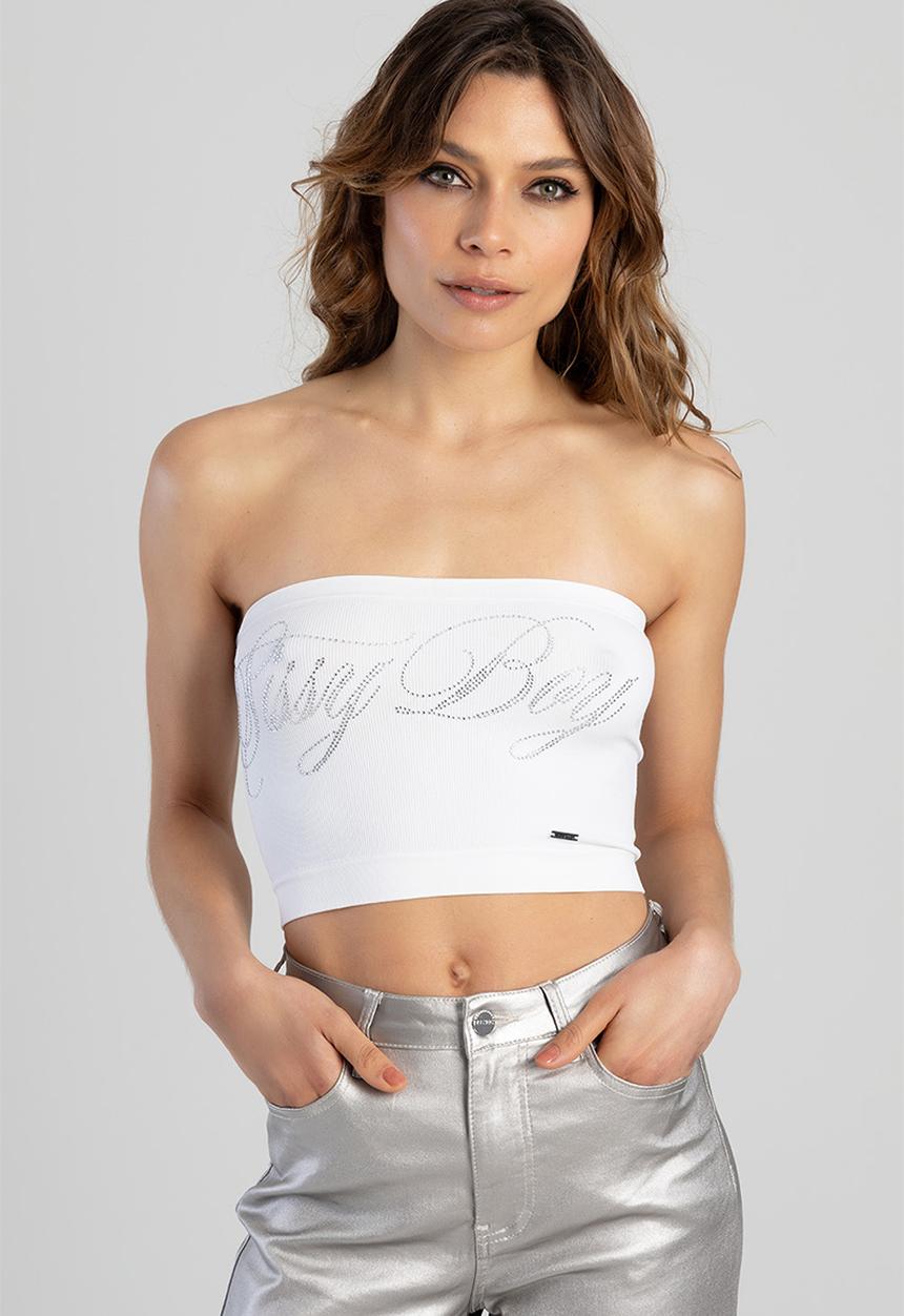 SISSY BOY - Marauder:bling logo seamless bandeau - white