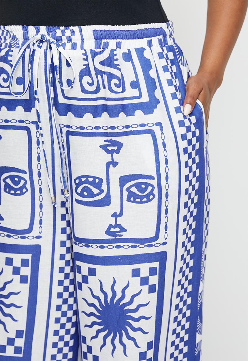 Me&B - Plus Easy Elasticated Linen Pants - Mykonos