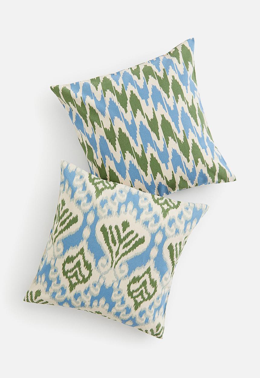 H&M - 2-Pack cotton cushion covers - light blue patterned