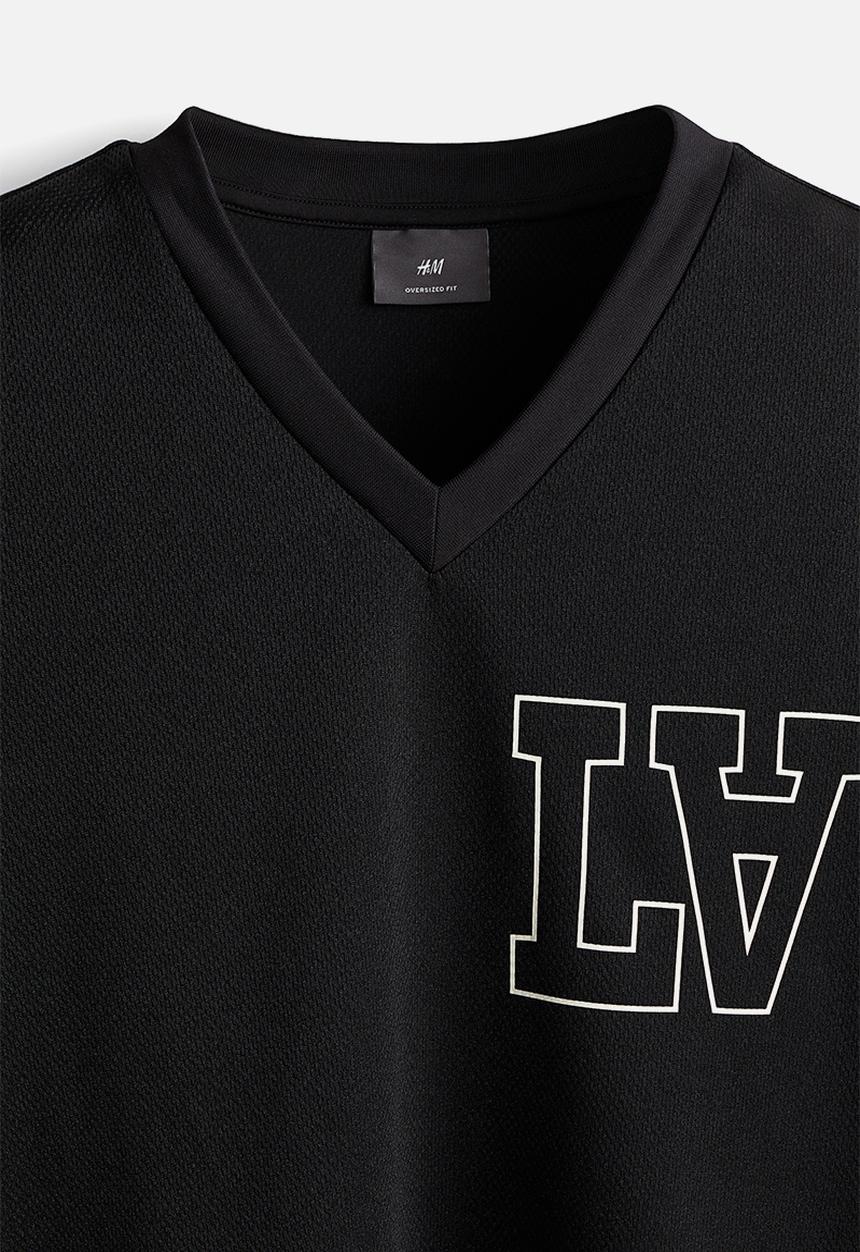 H&M - Oversized fit printed mesh t-shirt - black la 