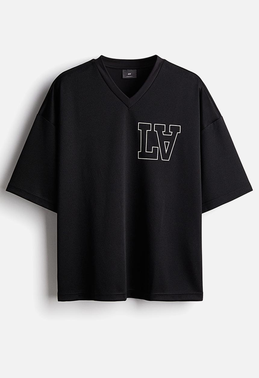 H&M - Oversized fit printed mesh t-shirt - black la 