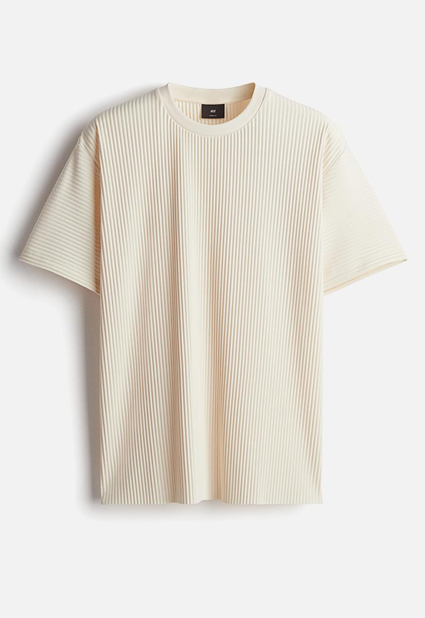 H&M - Loose fit pleated t-shirt - light beige
