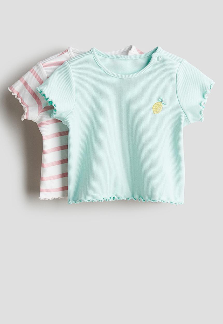 H&M - 2-Pack ribbed jersey tops -  turquoise/lemon