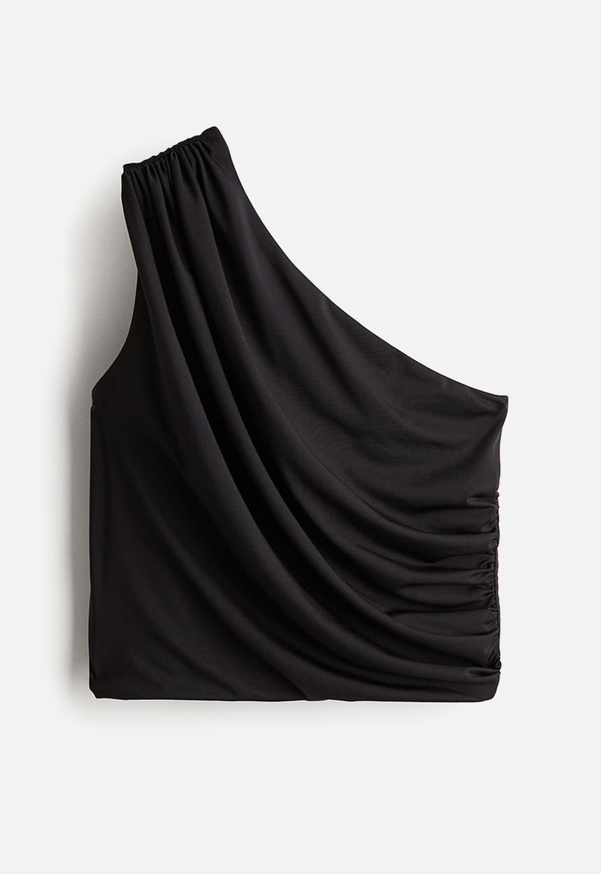 H&M - Cropped one-shoulder top - black