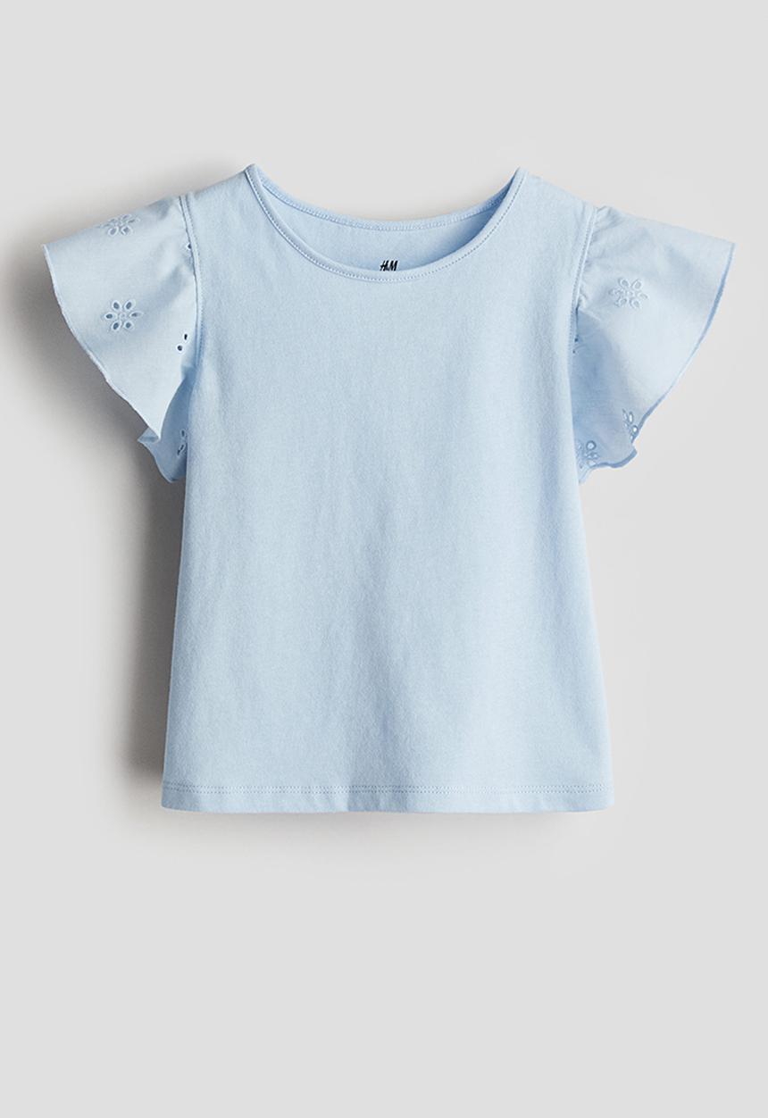 H&M - Jersey top with broderie anglaise - light blue