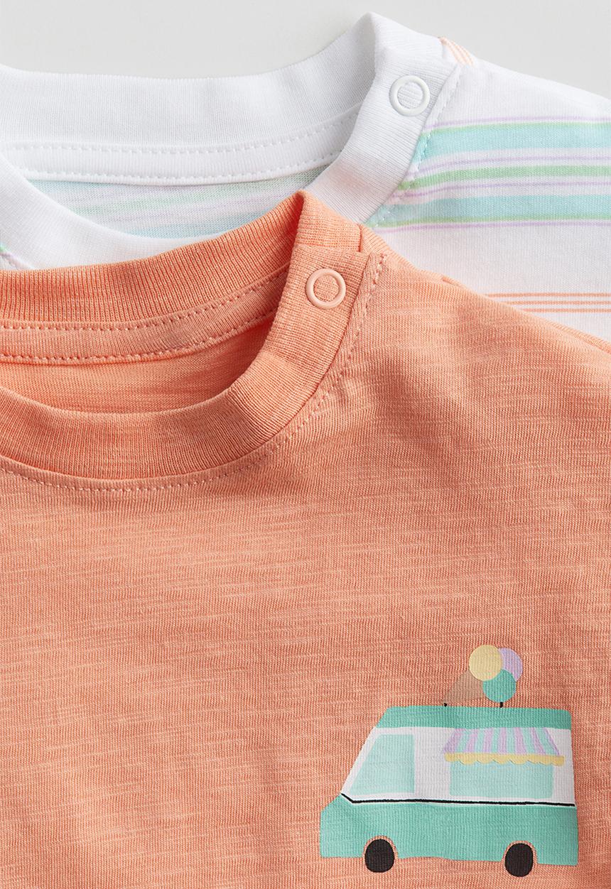 H&M - 2-Pack printed cotton T-shirts - peach striped 
