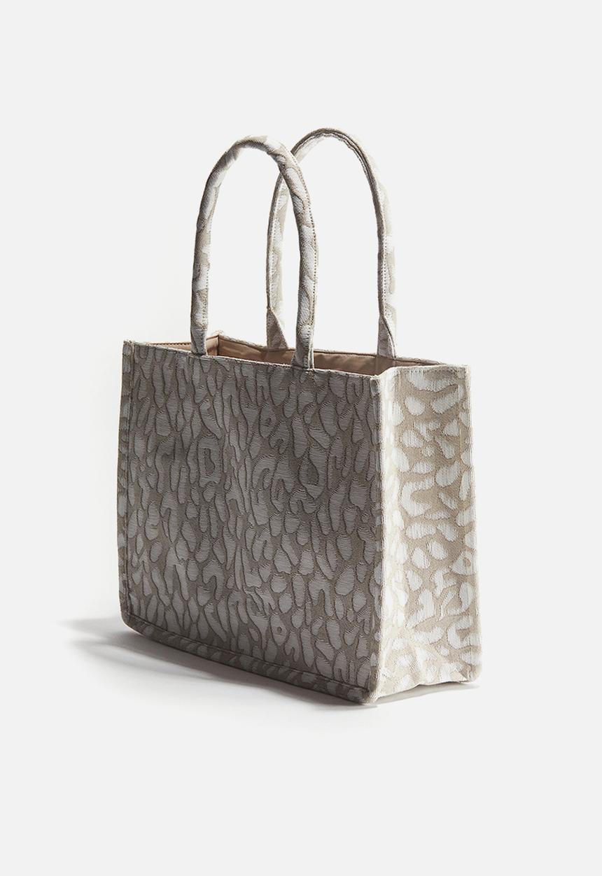 H&M - Jacquard-weave shopper - beige/leopard print 