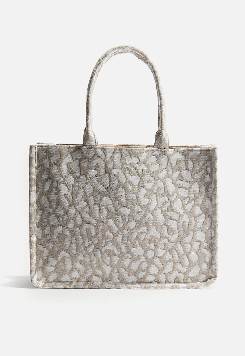 H&M - Jacquard-weave shopper - beige/leopard print 