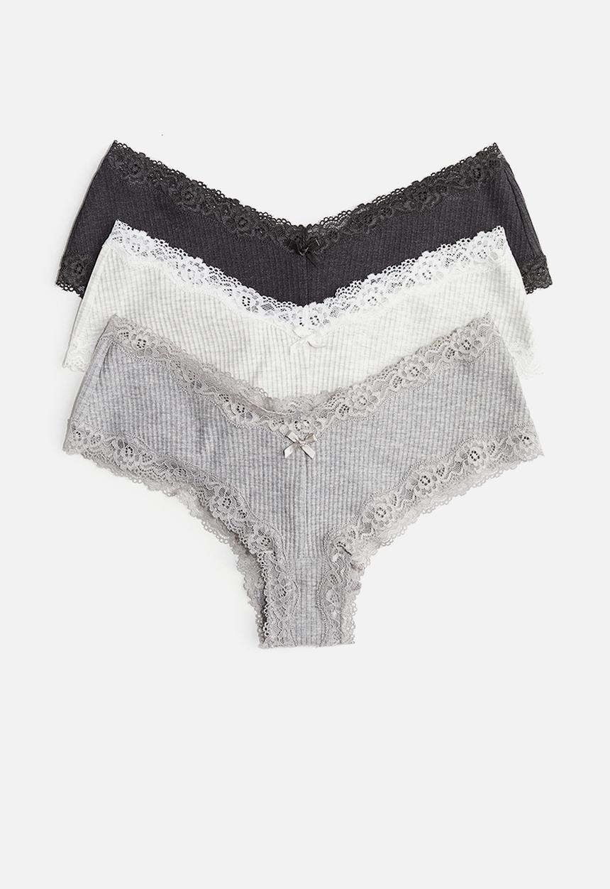 H&M - 3-pack cotton hipster briefs -light grey marl/dark grey marl 