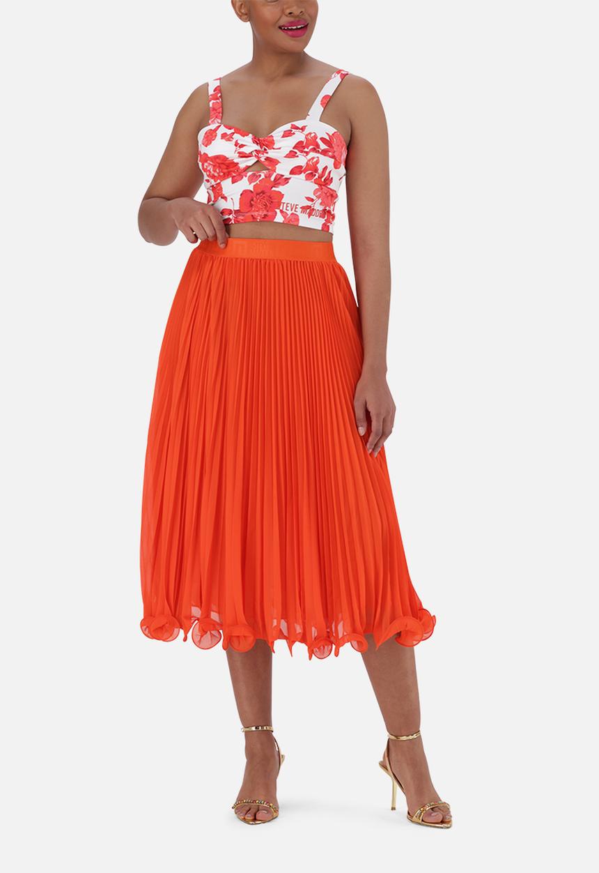 Steve Madden - Sierra Pleated Midi Skirt - Tangerine
