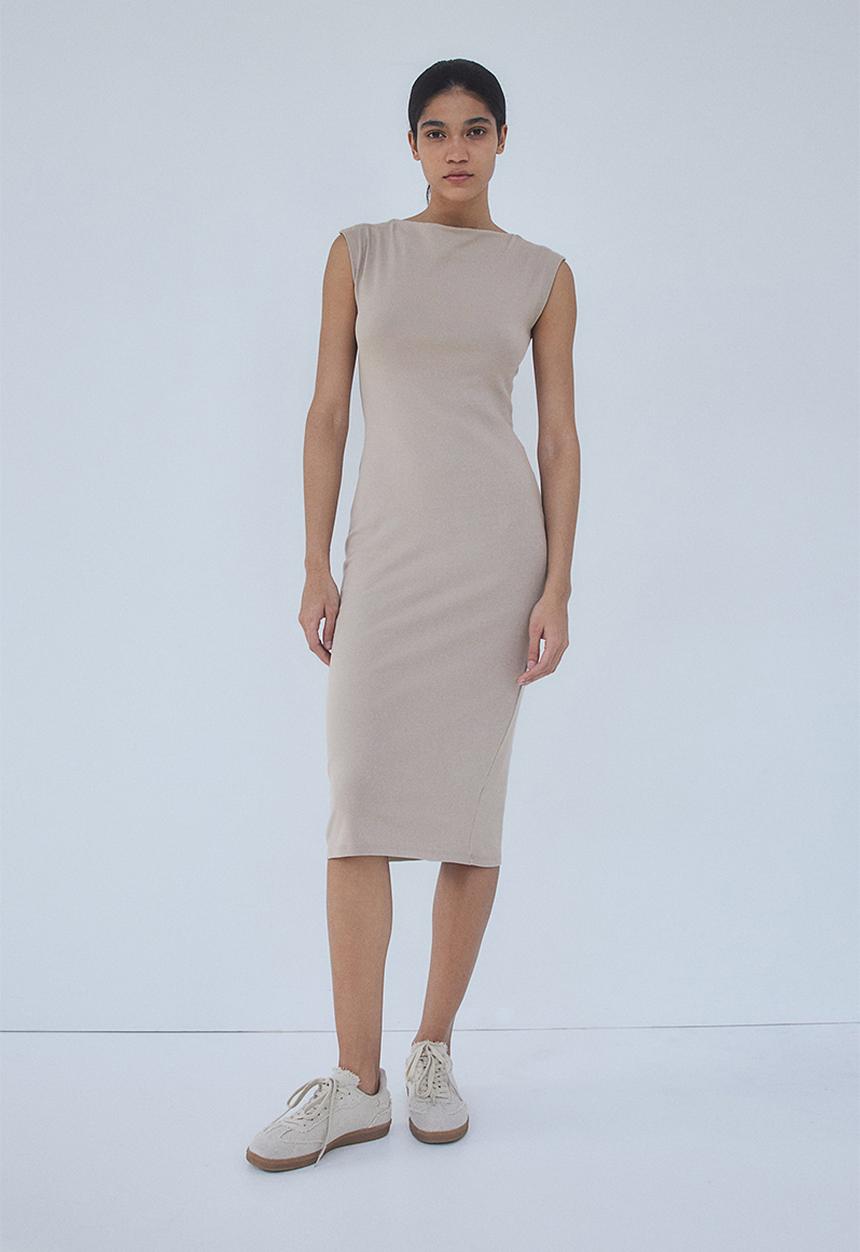 H&M - Boat-neck jersey dress - beige