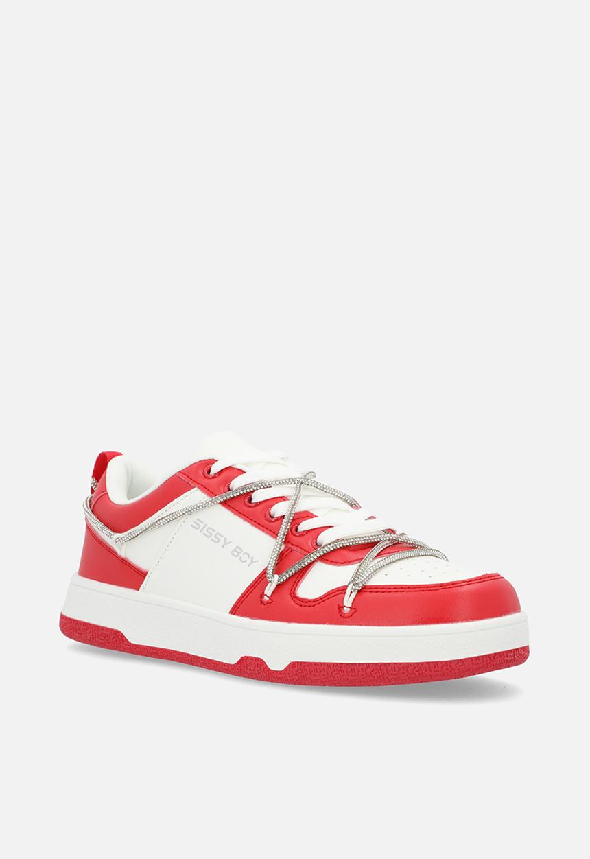 SISSY BOY - Colourblock Sneaker With Diamante Trim - White/Red