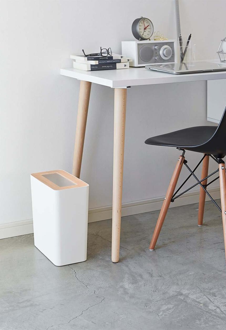 Yamazaki - Rin rectangular trash can - white
