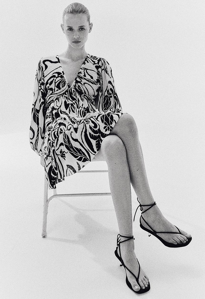 H&M - Plissé dress - cream & black patterned