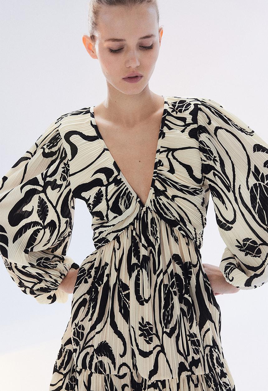 H&M - Plissé dress - cream & black patterned