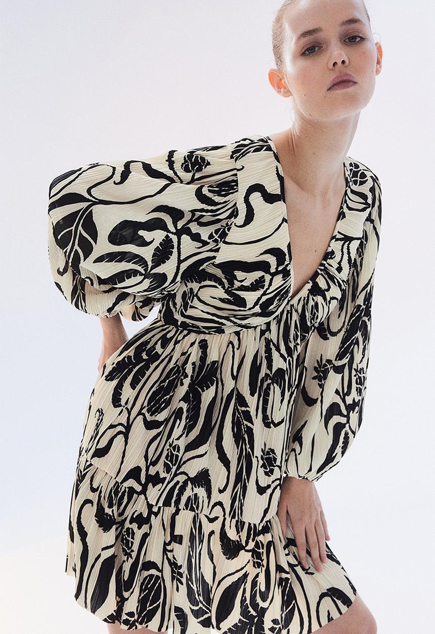 H&M - Plissé dress - cream & black patterned