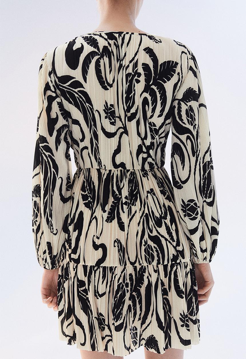 H&M - Plissé dress - cream & black patterned