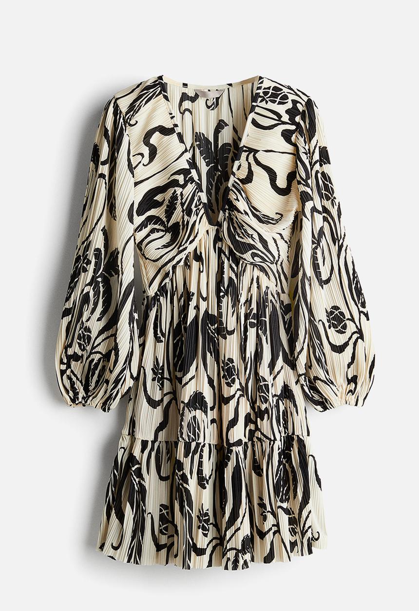 H&M - Plissé dress - cream & black patterned