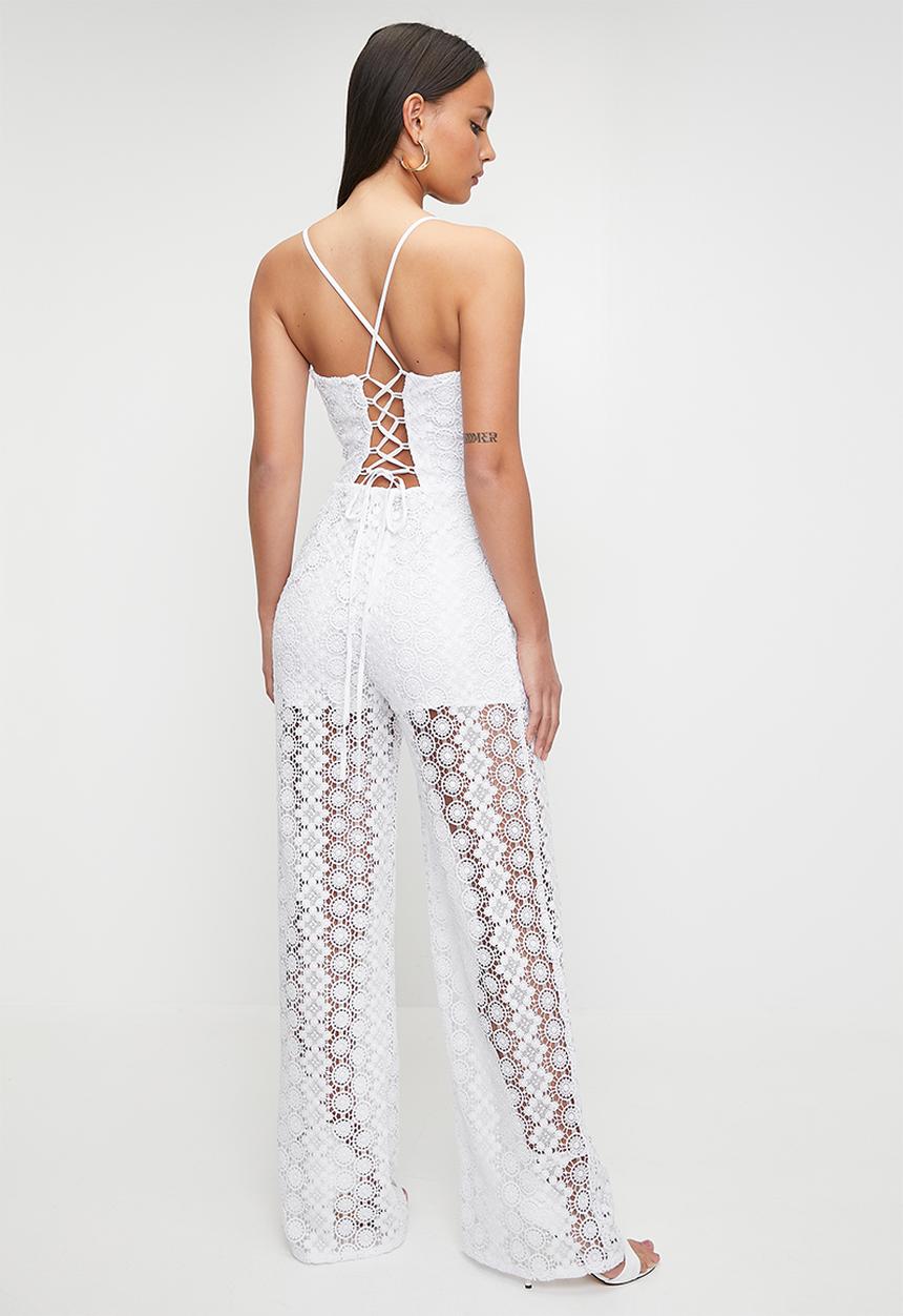 GUESS - Elle Lace Jumpsuit - Pure White
