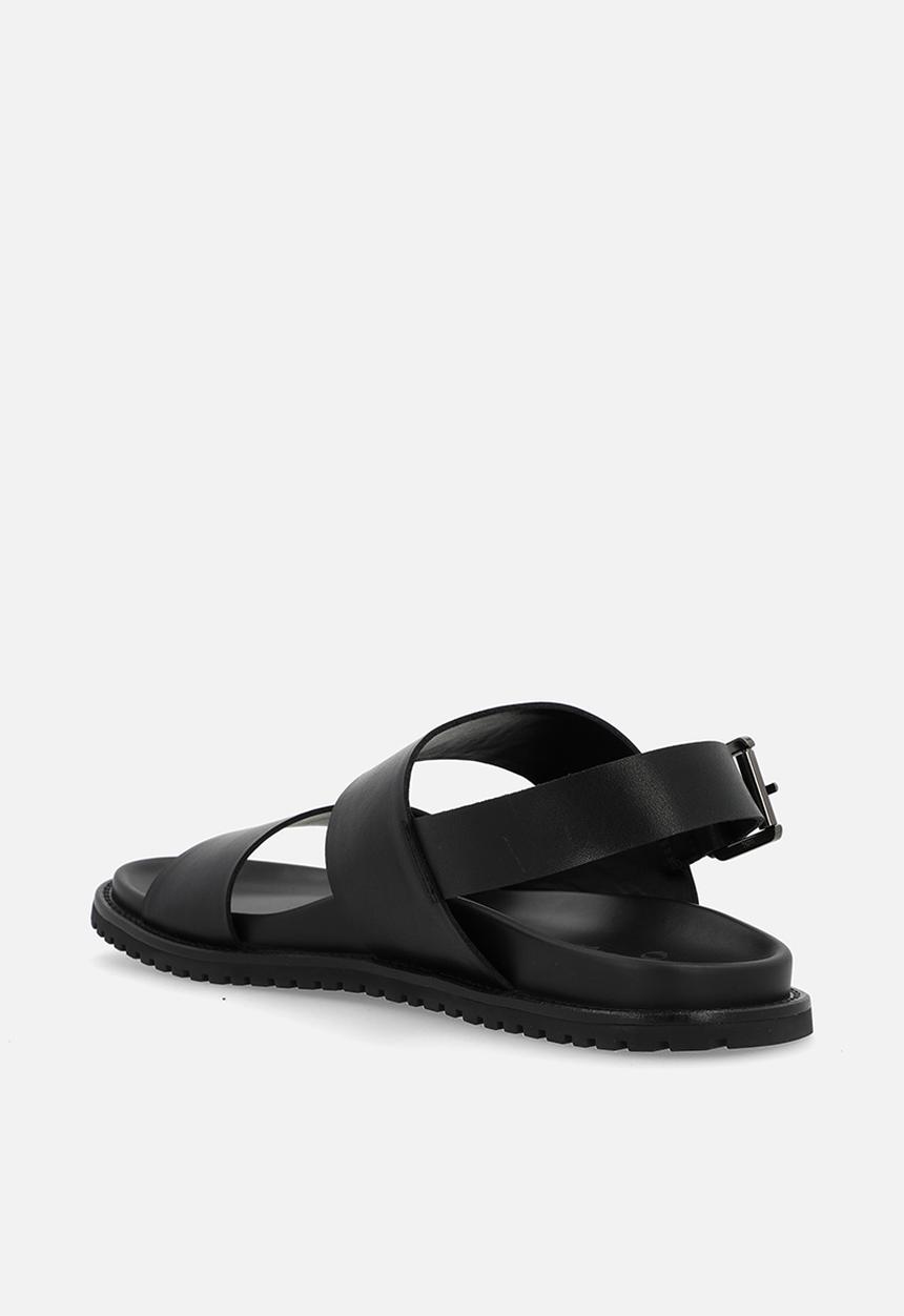 POLO - Double ankle strap leather sandal - black