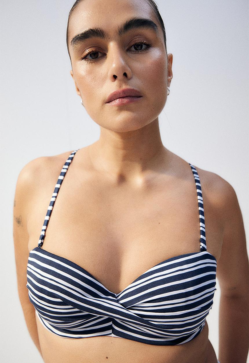 H&M - Balconette bikini top - navy blue striped
