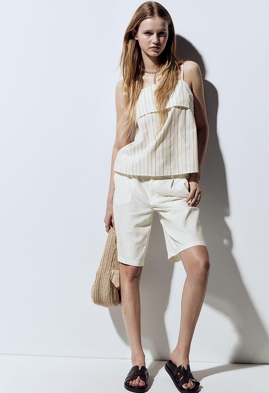 H&M - A-line strappy top - cream striped