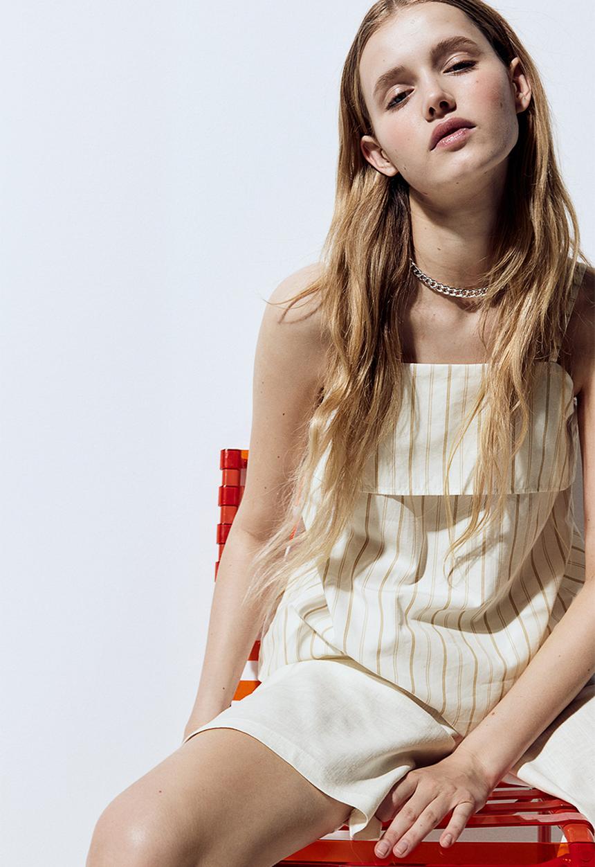 H&M - A-line strappy top - cream striped