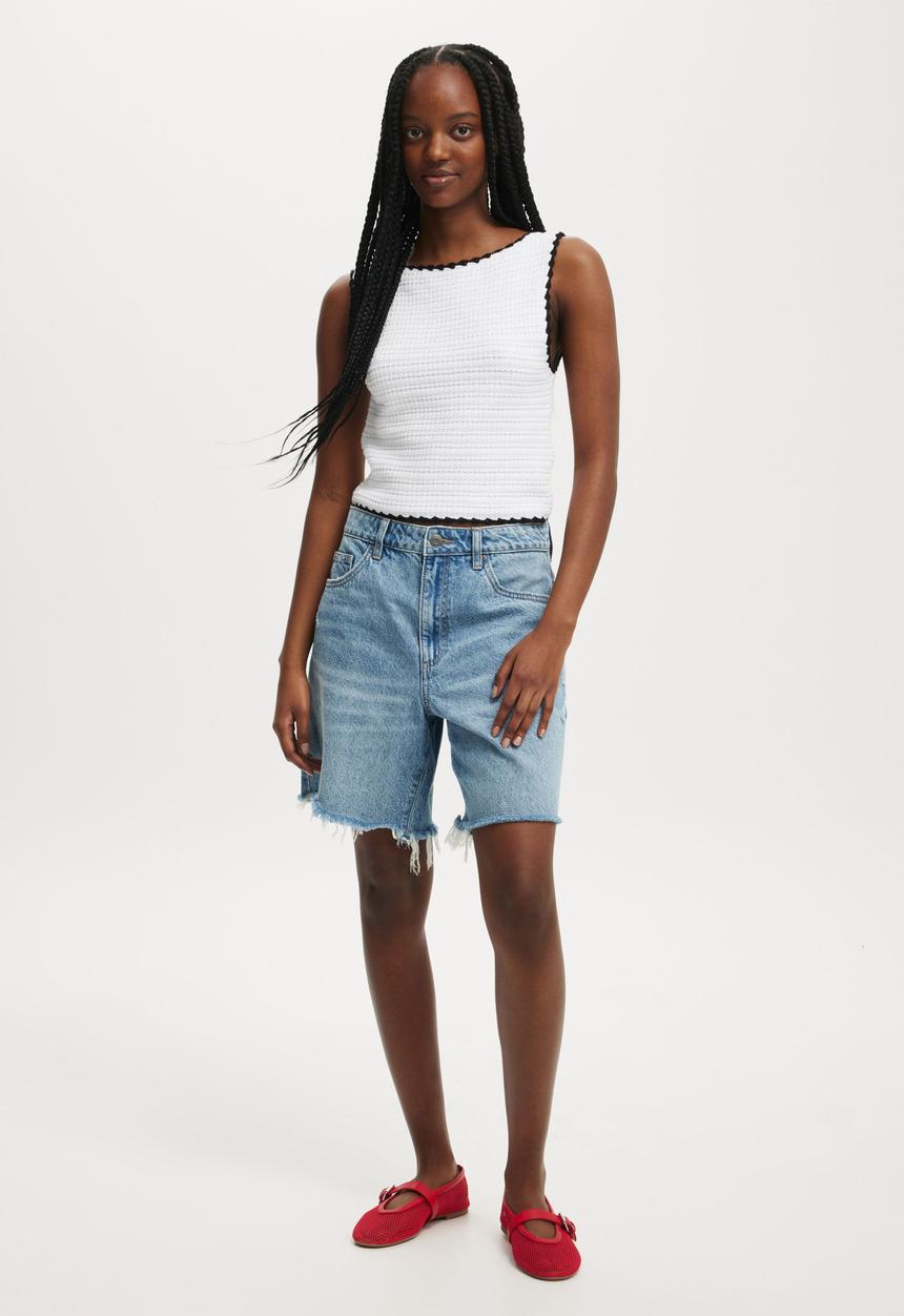 Cotton On - Crochet Boatneck Low Back Tank - White
