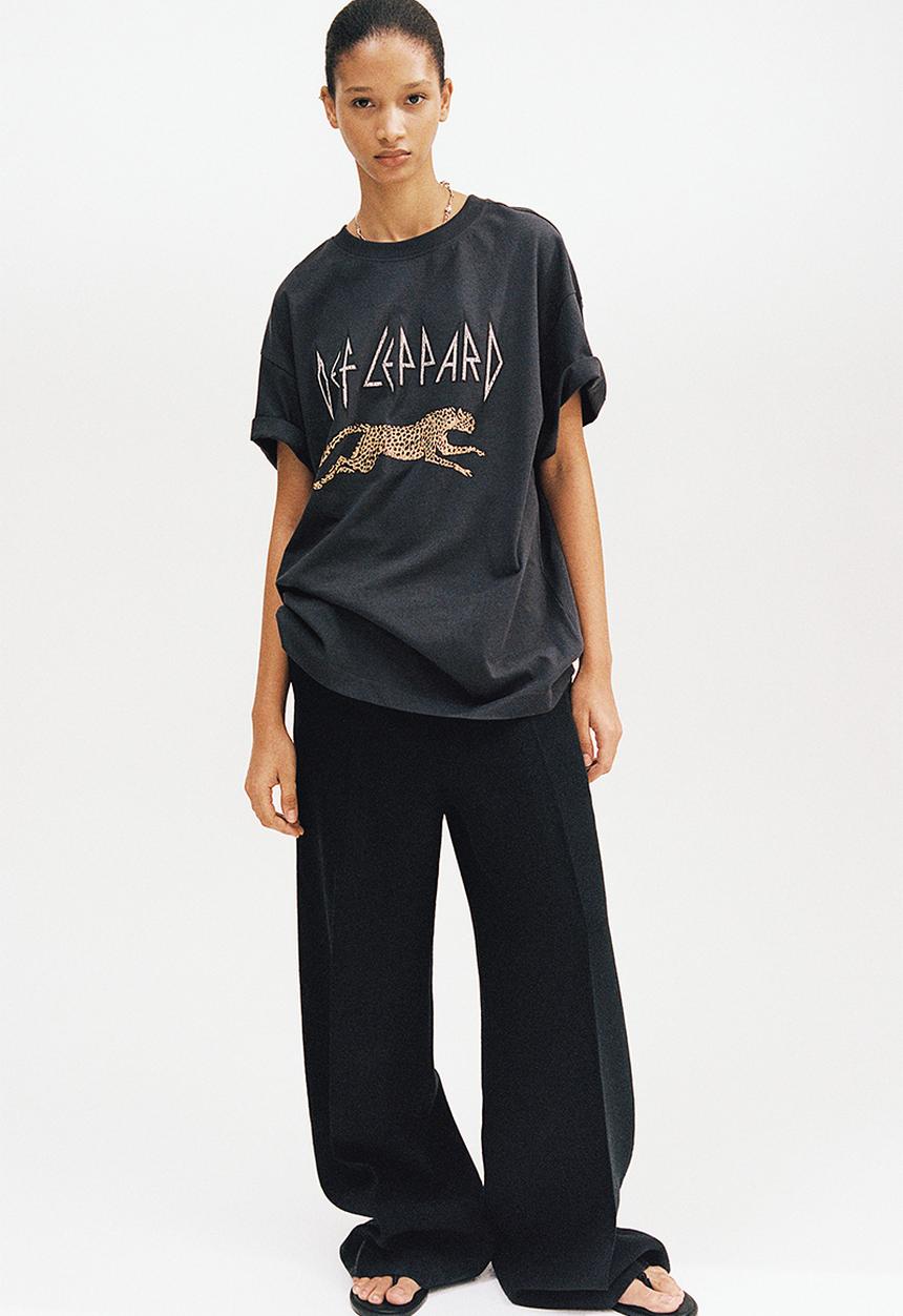 H&M - Long printed T-shirt - dark grey def leppard