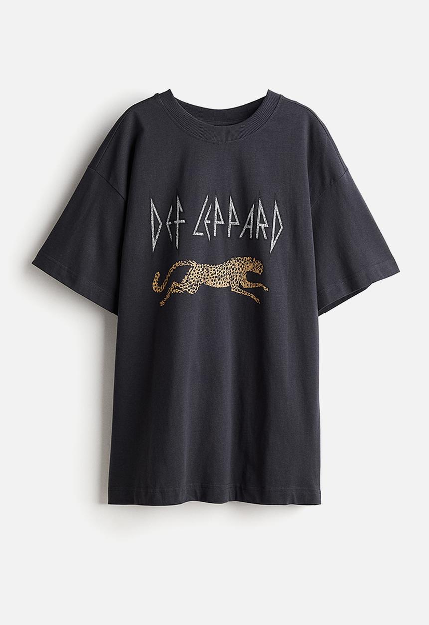 H&M - Long printed T-shirt - dark grey def leppard