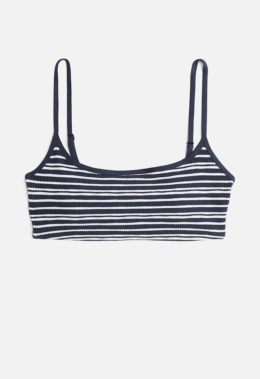 H&M - Padded bikini top - navy blue striped