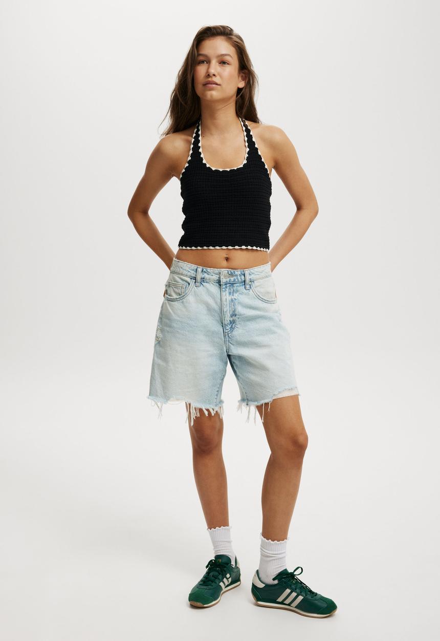 Cotton On - Summer Stitch Halter - Black/Ecru