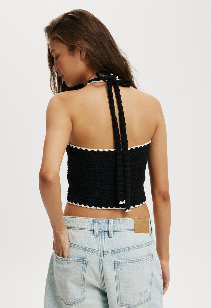 Cotton On - Summer Stitch Halter - Black/Ecru