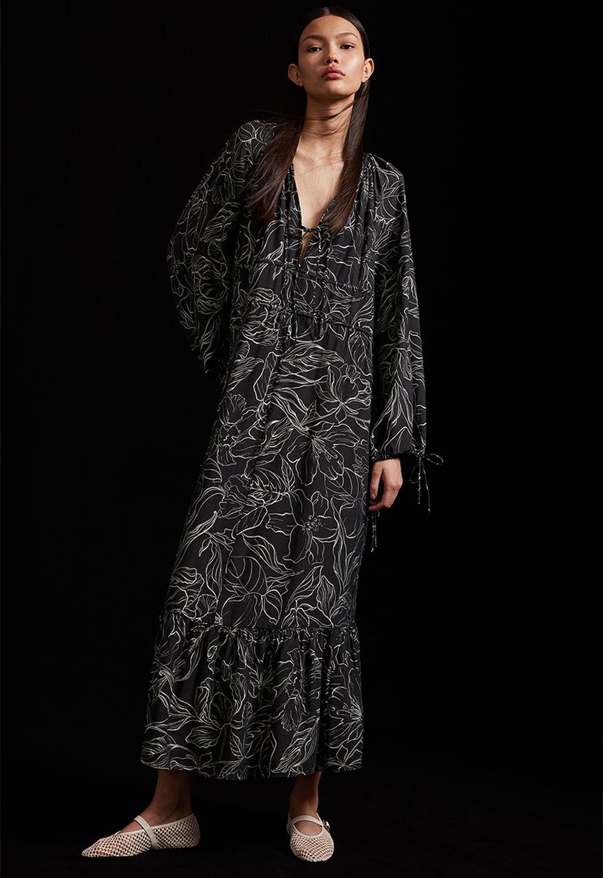 H&M - Drawstring-detail dress - black floral