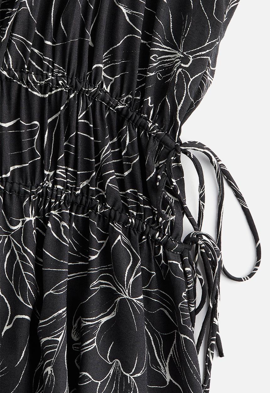 H&M - Drawstring-detail dress - black floral