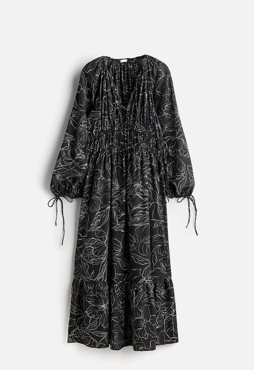 H&M - Drawstring-detail dress - black floral