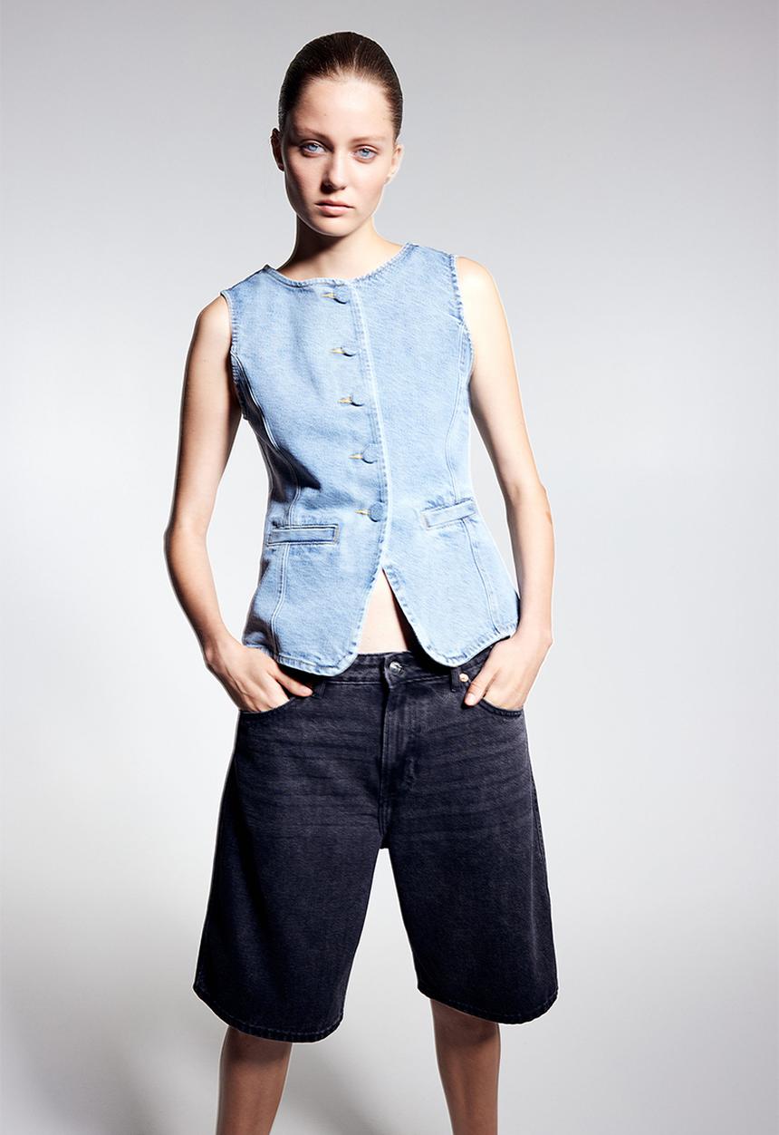H&M - Bermuda low denim shorts - black
