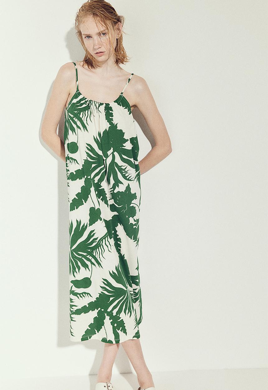 H&M - Oversized jersey dress - white & green patterned