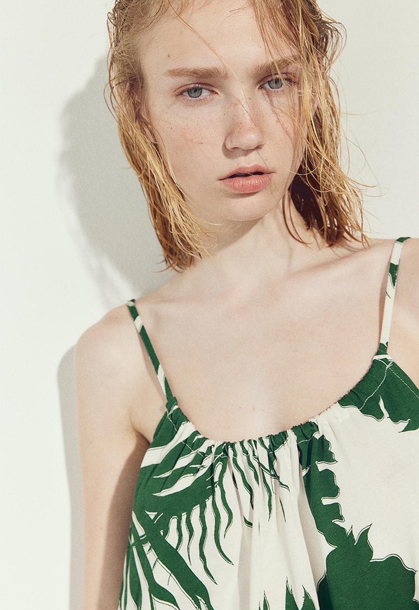 H&M - Oversized jersey dress - white & green patterned