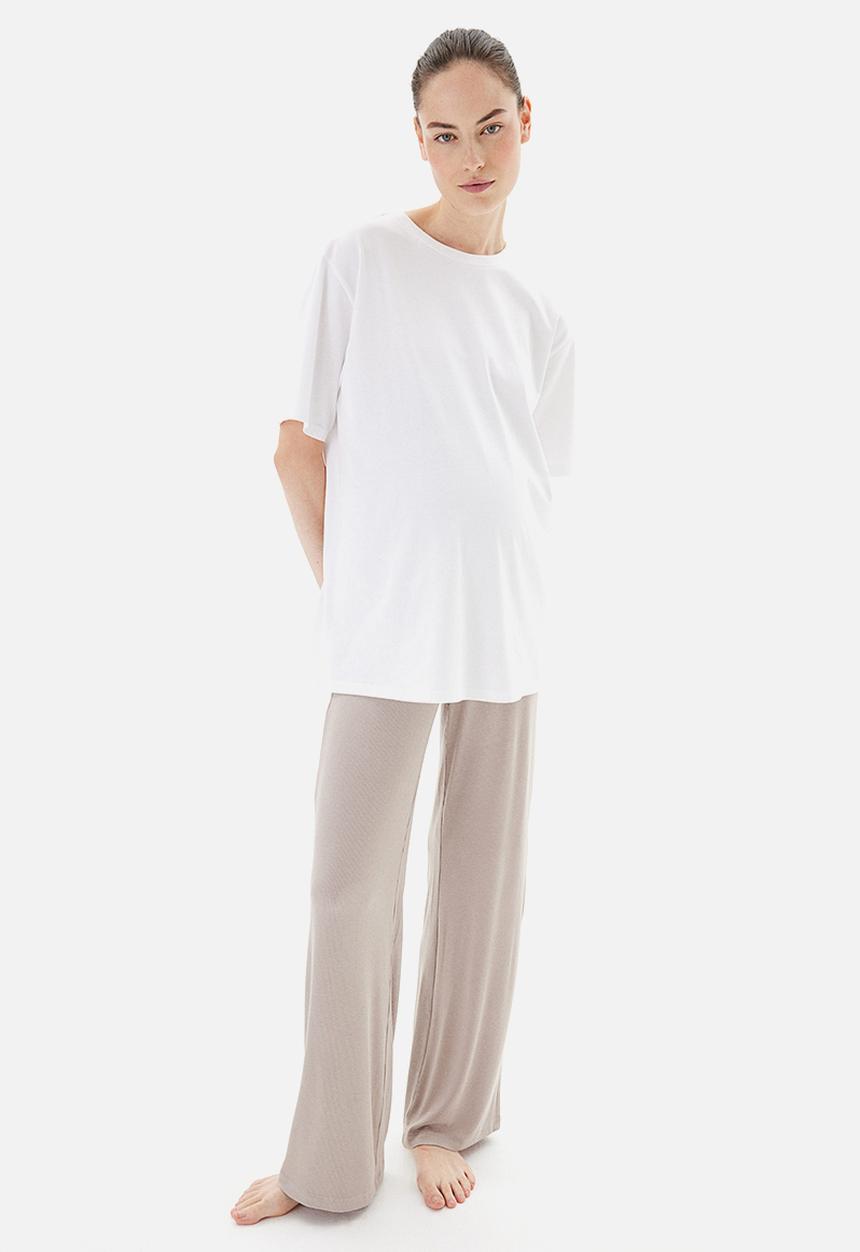 H&M - Mama before & after ribbed jersey trousers - light beige